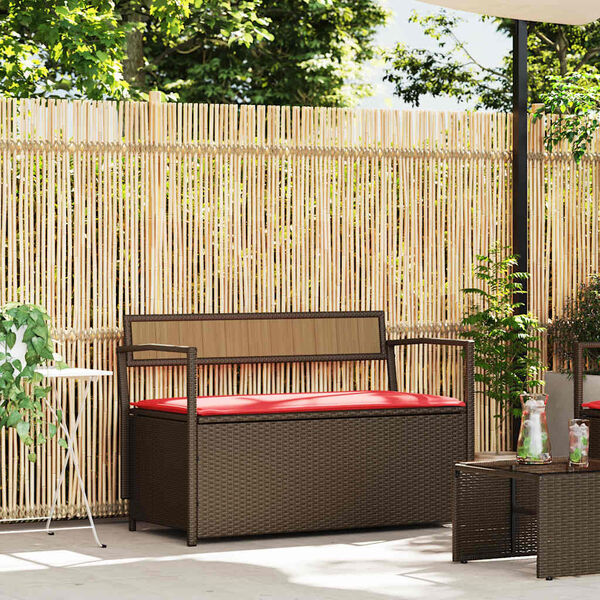 vidaXL Patio Storage Bench with Cushion Brown Poly Rattan