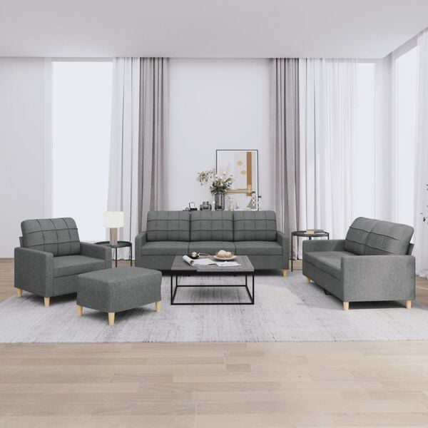 vidaXL Sofa Set Dark grey Fabric (100% polyester), metal, textilene, plywood