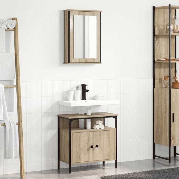 vidaXL Bathroom Furniture Set with Shelf 2 pcs Brown Engineered wood