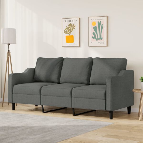 vidaXL 3-seater Sofa Dark Grey Metal Frame, 100% Polyester Fabric, Foam