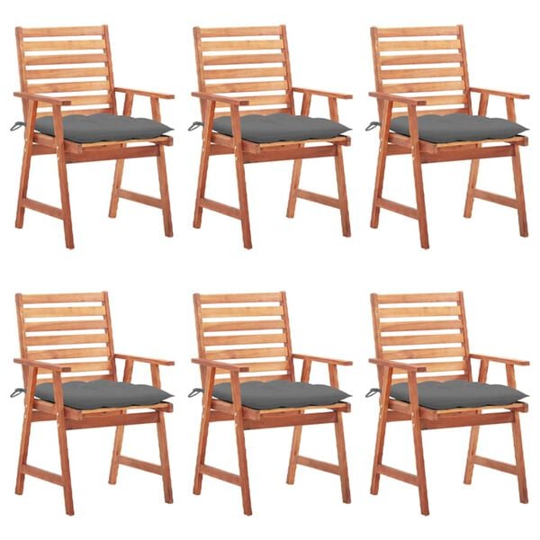 vidaXL Outdoor Chair Set of 6 Brown, Grey Solid Acacia wood, Polyester