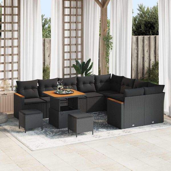 vidaXL Garden Sofa Set with Pillow 12 pcs Black Synthetic: Poly Rattan