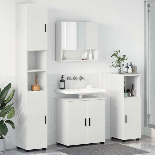 vidaXL Bathroom Furniture Set 4 pcs White Engineered wood & Metal