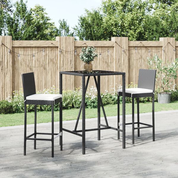 vidaXL Garden Bar Set Black Poly Rattan, Powder-Coated Steel, Tempered Glass