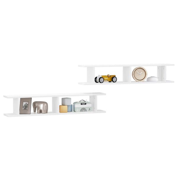 vidaXL Wall Shelf Set of 2 High gloss white Engineered wood Standard