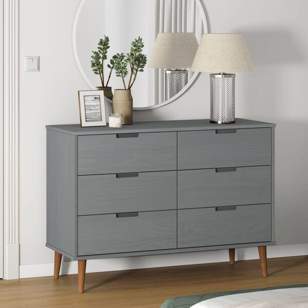 vidaXL Drawer Cabinet Grey Solid pine wood 44.5 x 15.7 x 31.5 in