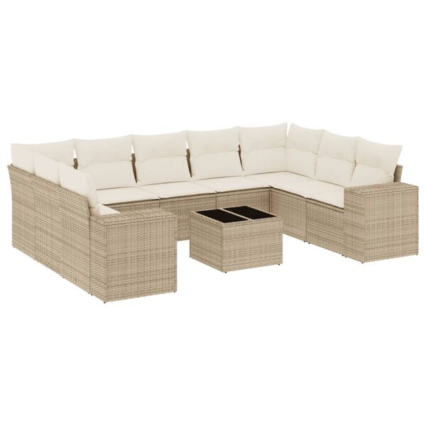 vidaXL Garden Sofa Set Beige PE rattan, powder-coated steel, tempered glass