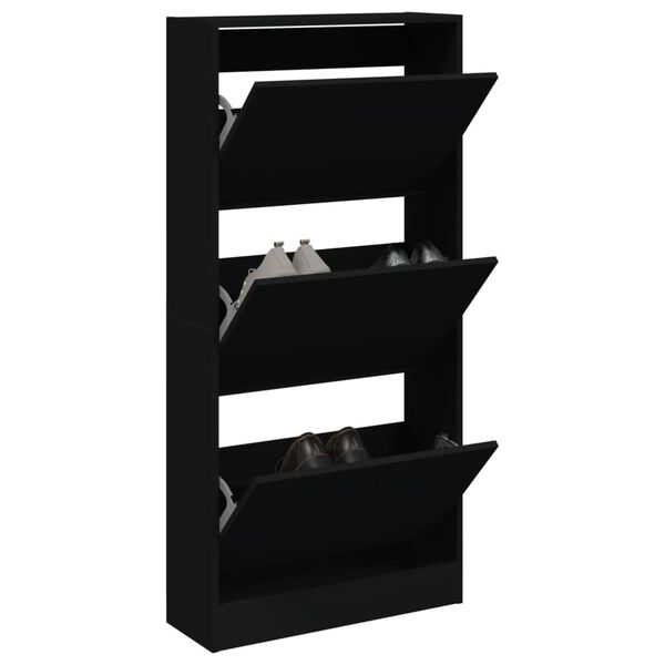 vidaXL Shoe Cabinet Black Engineered Wood Compact Shoe Cabinet
