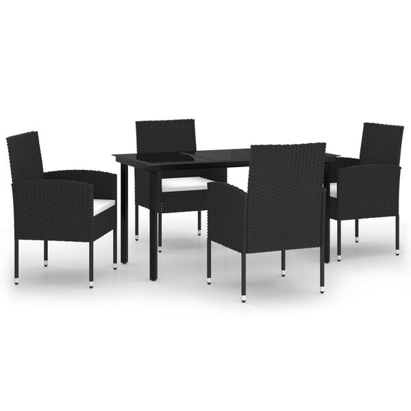 vidaXL Garden Dining Set Black, Cream White PE Rattan, Steel, Glass