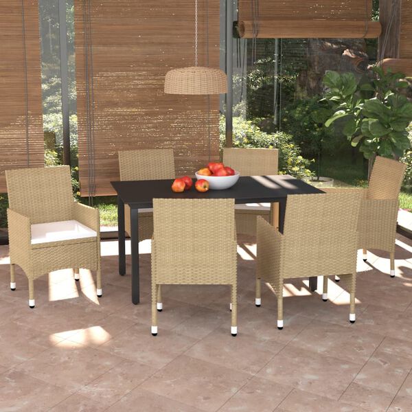 vidaXL Dining Set Beige, Cream White, Black
