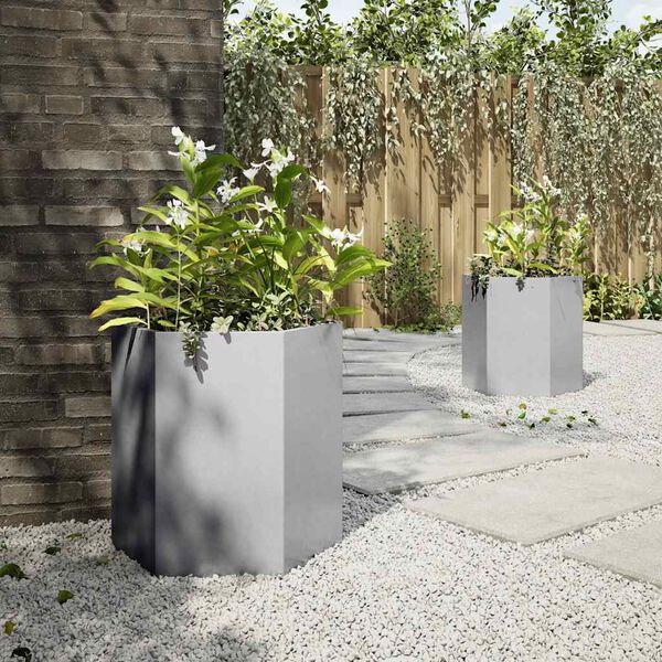 vidaXL Garden Planter Set of 2 Silver Galvanized steel Medium Durable