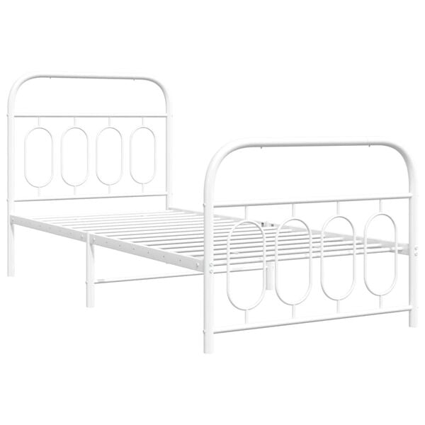 vidaXL Bed Frame White Steel Single Bed Modern Bed Frame Rectangular