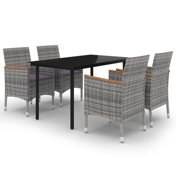 vidaXL Garden Dining Set Grey PE Rattan Medium Waterproof materials