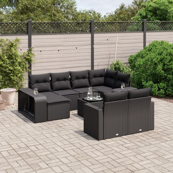 vidaXL Garden Sofa Set Black PE rattan Large Modular Garden Sofa Set