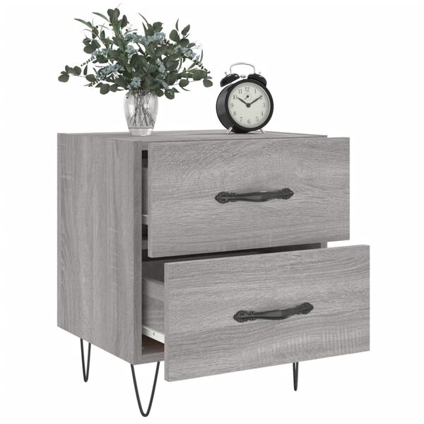 vidaXL Bedside Cabinet Set of 2 Gray sonoma Engineered wood, iron