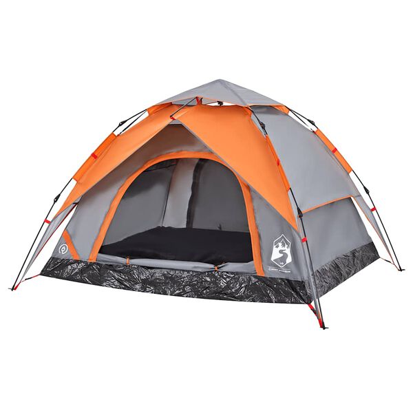 vidaXL Camping Tent Dome 3-Person Gray and Orange Quick Release
