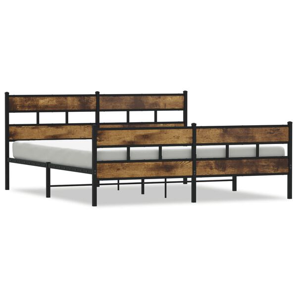 vidaXL Bed Frame Smoked Oak Steel, Engineered Wood 80 x 80 in Modern