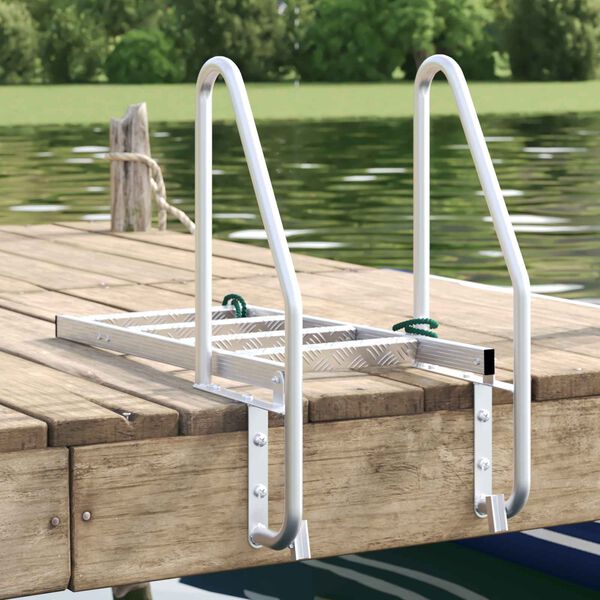 vidaXL 4-Step Dock Ladder Silver 22.83 x 30.31 x 65.35 in Aluminium