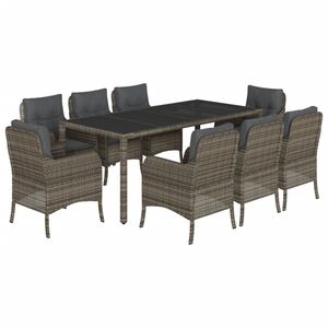 vidaXL Garden Dining Set Grey Poly Rattan 9 Piece UV-resistant materials