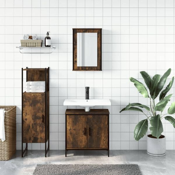 vidaXL Bathroom Furniture Set Smoked Oak