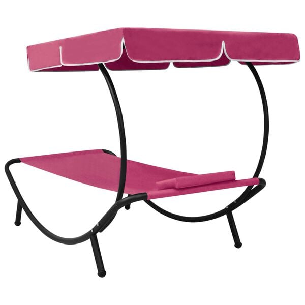 vidaXL Patio Lounge Bed with Canopy & Pillow Pink