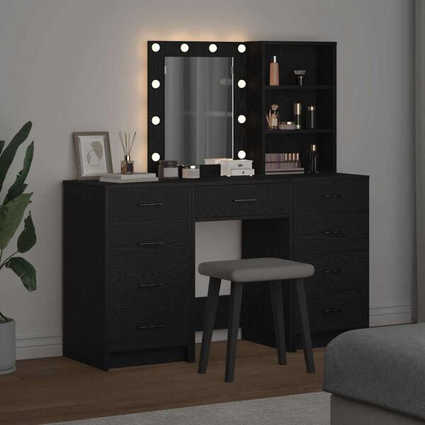 vidaXL Dressing Table 3 pcs Black 40 x 41 x 135 cm Engineered wood