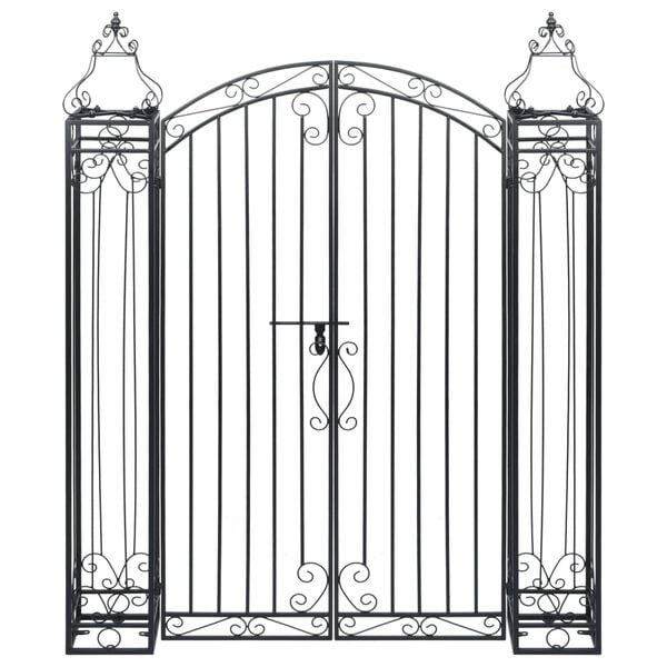vidaXL Garden Gate Black Wrought Iron Large Durable Garden Gate