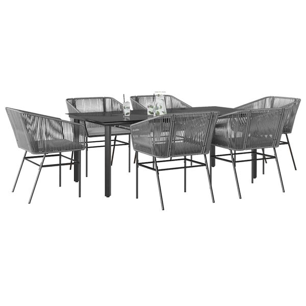 vidaXL Garden Dining Set Grey Poly Rattan 6-seater Removable Covers
