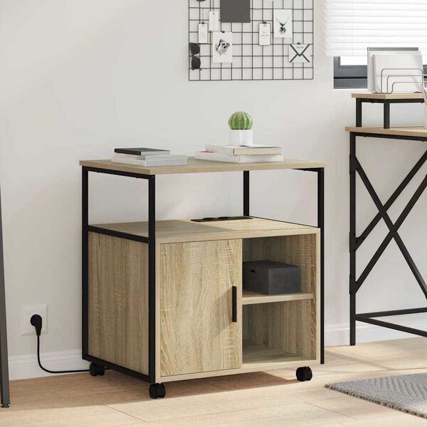 vidaXL Cabinet with Charging Station with Wheel Sonoma Oak
