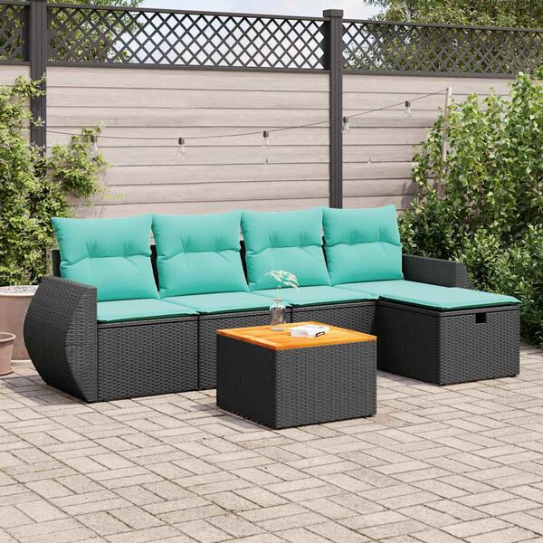 vidaXL 6 Piece Patio Sofa Set with Cushions Black Poly Rattan