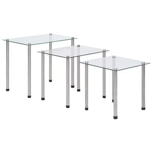 vidaXL Nesting Table Set of 3 Transparent Tempered glass, stainless steel