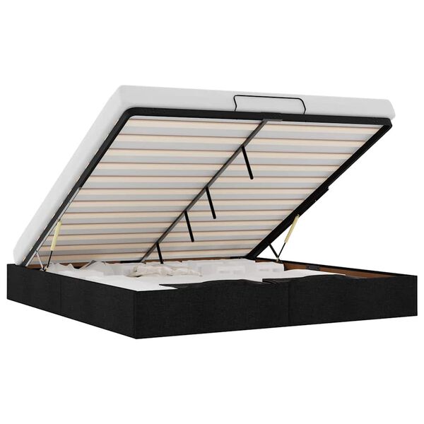 vidaXL Ottoman Bed Frame Black Polyester, Metal, Plywood, Engineered Wood