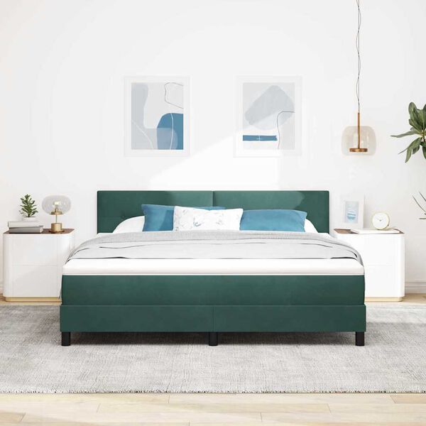 vidaXL Box Spring Bed with Headboard Dark green 70.9" x 78.7" Velvet