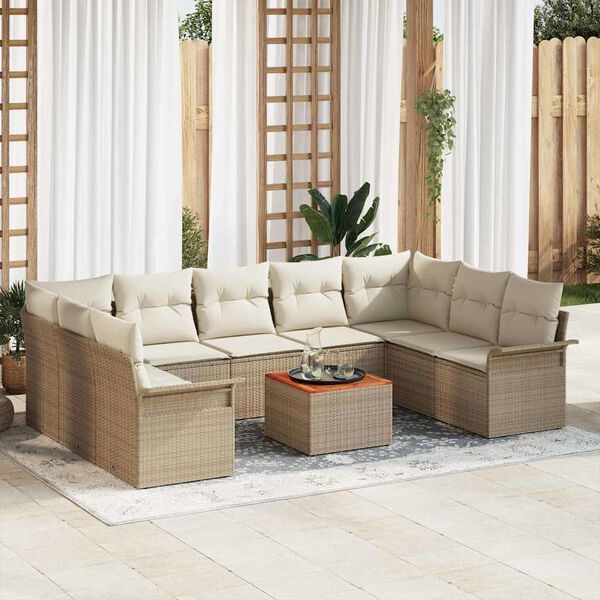 vidaXL Garden Sofa Set 10 pcs Beige Poly rattan