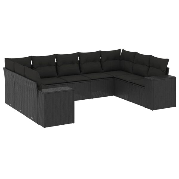 vidaXL Garden Sofa Set Black PE rattan, powder-coated steel, polyester