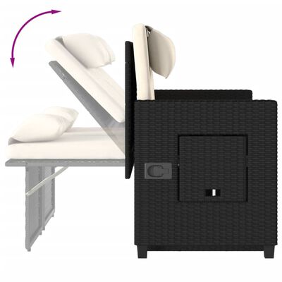 vidaXL Reclining Patio Bench with Cushions Black Poly Rattan
