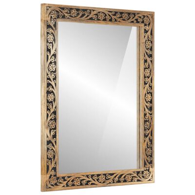 Framed wall mirror with gold floral border and distressed wood frame