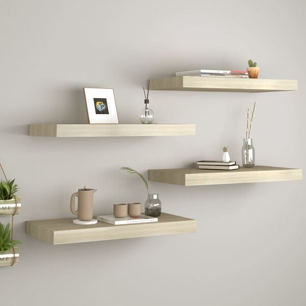 vidaXL Wall Shelf Set of 4 Oak Honeycomb MDF Medium Wall mounting