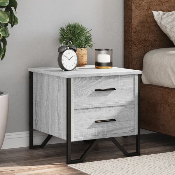 vidaXL Bedside Cabinet Grey Sonoma Engineered Wood & Metal Medium