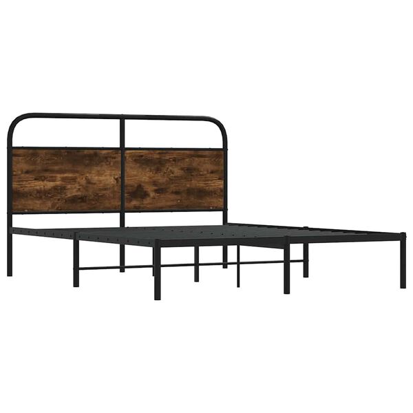 vidaXL Bed Frame Smoked Oak Steel, Engineered Wood 55.1 x 78.7 in