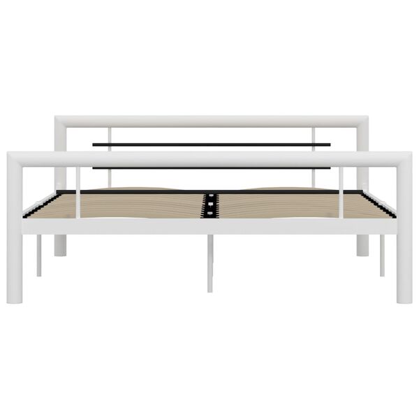 vidaXL Bed Frame White and Black Metal 55 x 79 in Decorative Inlays