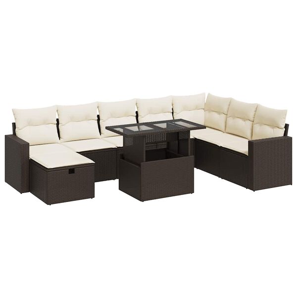 vidaXL Garden Sofa Set Brown PE rattan Large Adjustable Armrests