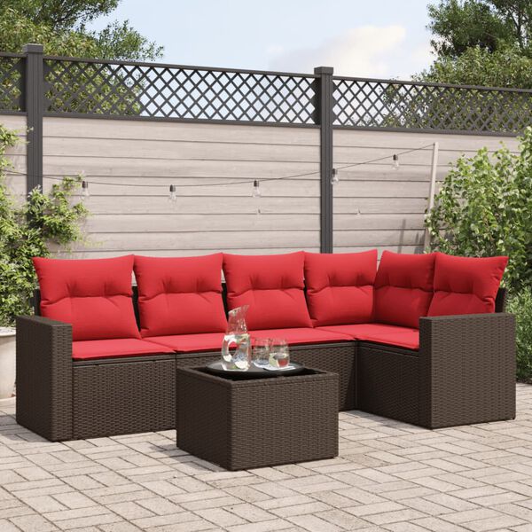 vidaXL 6 Piece Patio Sofa Set with Cushions Brown Poly Rattan