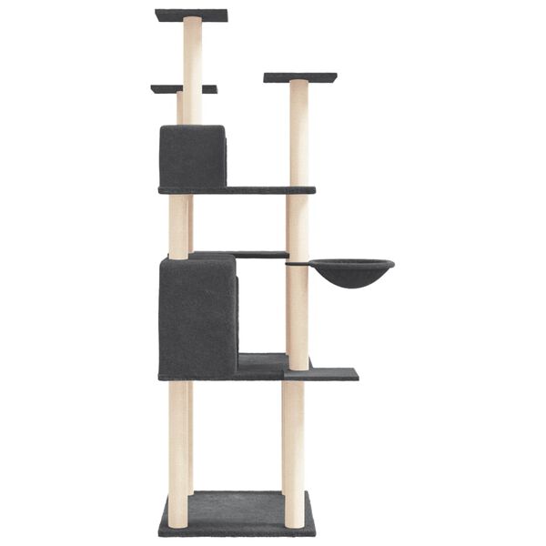 vidaXL Cat Tree Dark Grey Engineered wood, plush, sisal 65.4 in tall