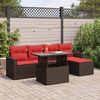 vidaXL 6 Piece Patio Sofa Set with Cushions Brown Poly Rattan Acacia