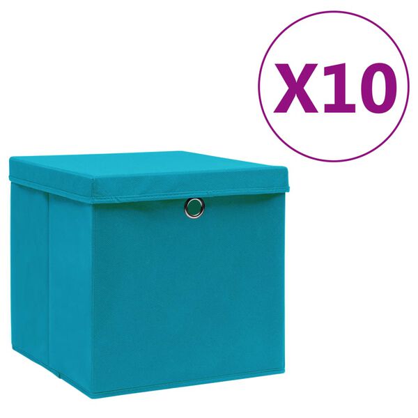 vidaXL Storage Box Set of 10 Baby blue Non-woven fabric Small Foldable