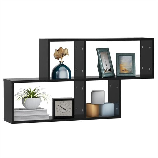 vidaXL Wall Shelf Black Engineered Wood Medium Wall mounting