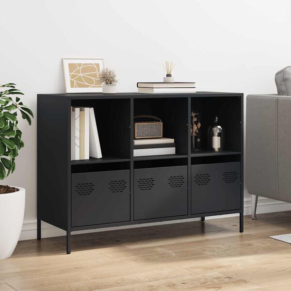 vidaXL Sideboard Black Cold-rolled Steel Medium Sideboard Rectangular