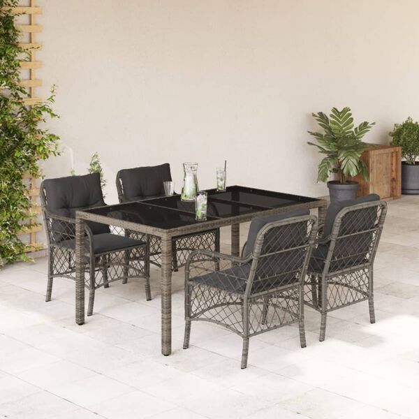 vidaXL Garden Dining Set Grey PE Rattan 5 Piece UV-resistant materials