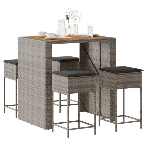 vidaXL Patio Bar Set Set of 4 Grey, Dark Grey